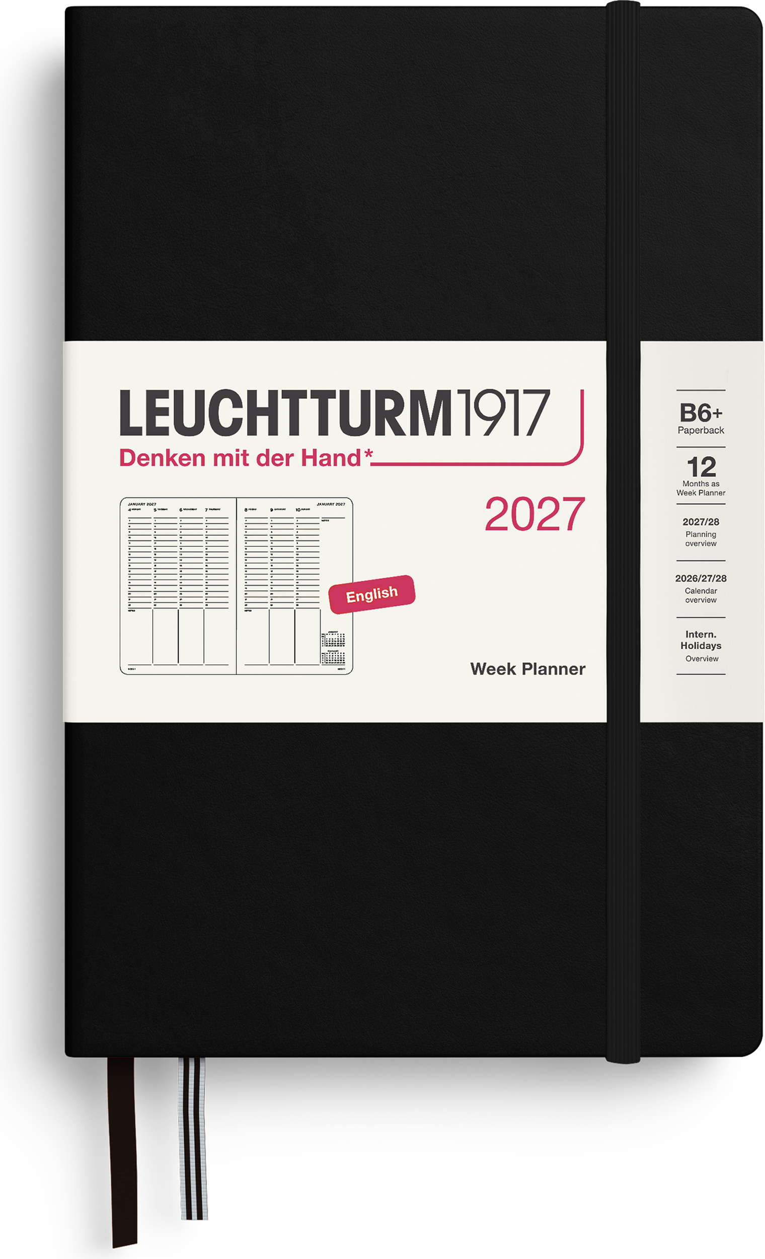 Leuchtturm 1917 Akademischer Wochenplaner Hardcover 2027 EN B6+, schwarz