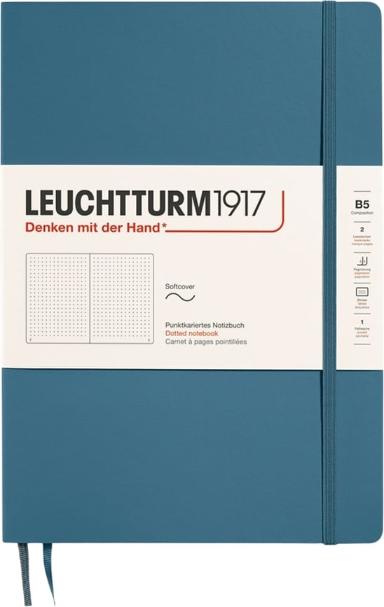 Leuchtturm 1917 B5 pontozott notesz, puhafedeles, 123 oldal, kékeszürke, 80 g/m²