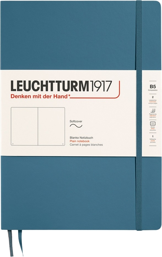 Leuchtturm 1917 B5 sima füzet, puha borítású, 123 oldal, kékesszürke, 80 g/m²