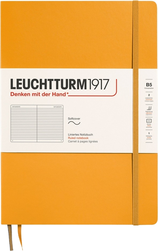Leuchtturm 1917 B5 vonalas füzet, puhafedeles, 123 oldal, narancssárga, 80 g/m²