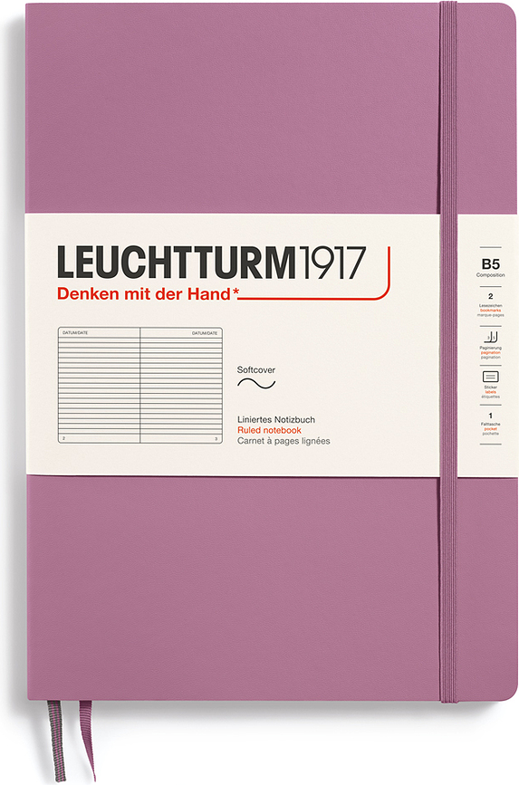 Leuchtturm 1917 B5 vonalas füzet, puhafedeles, 123 oldal, piszkos rózsaszín, 80 g/m²