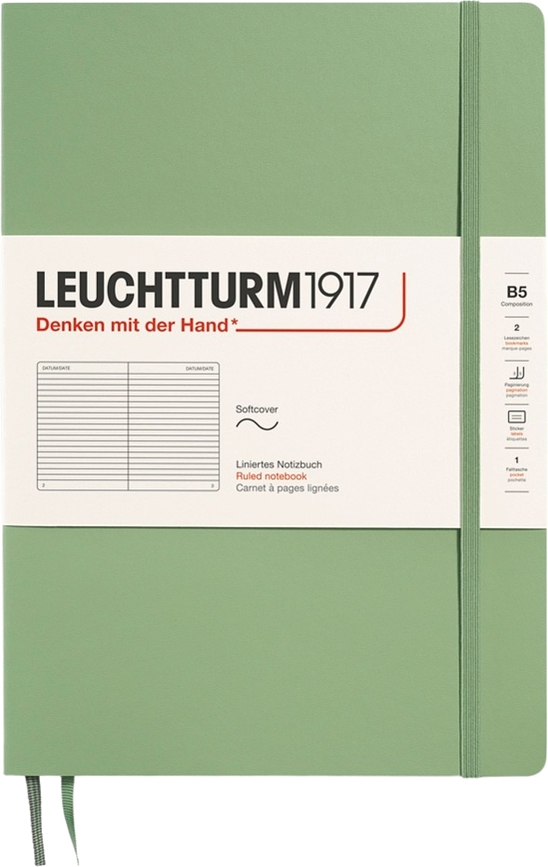 Leuchtturm 1917 B5 vonalas füzet, puhafedeles, 123 oldal, zsályazöld, 80 g/m²
