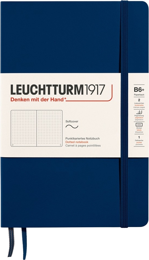 Leuchtturm 1917 B6+ pontozott notesz, puhafedeles, 123 oldal, sötétkék, 80 g/m²