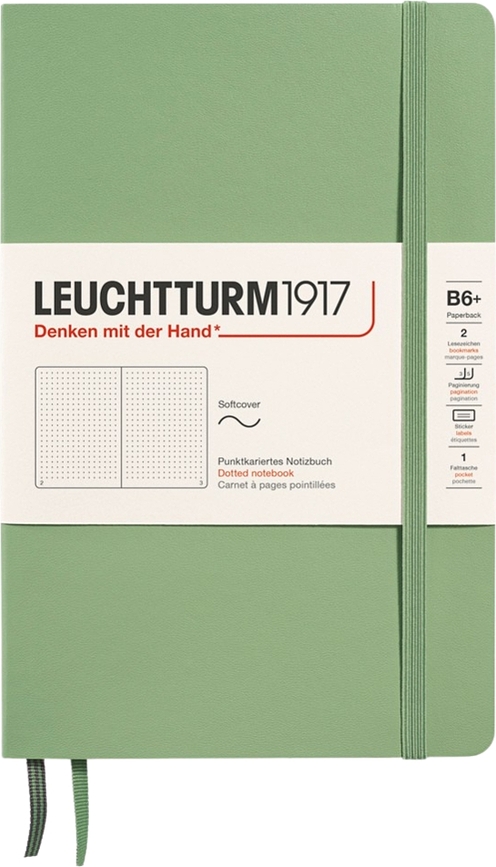 Leuchtturm 1917 B6+ pontozott notesz, puhafedeles, 123 oldal, zsályazöld, 80 g/m²