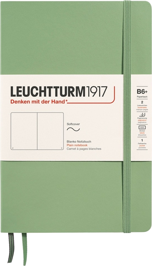 Leuchtturm 1917 B6+ sima notesz, puha borítóval, zsályazöld, 123 oldal, 80 g/m²