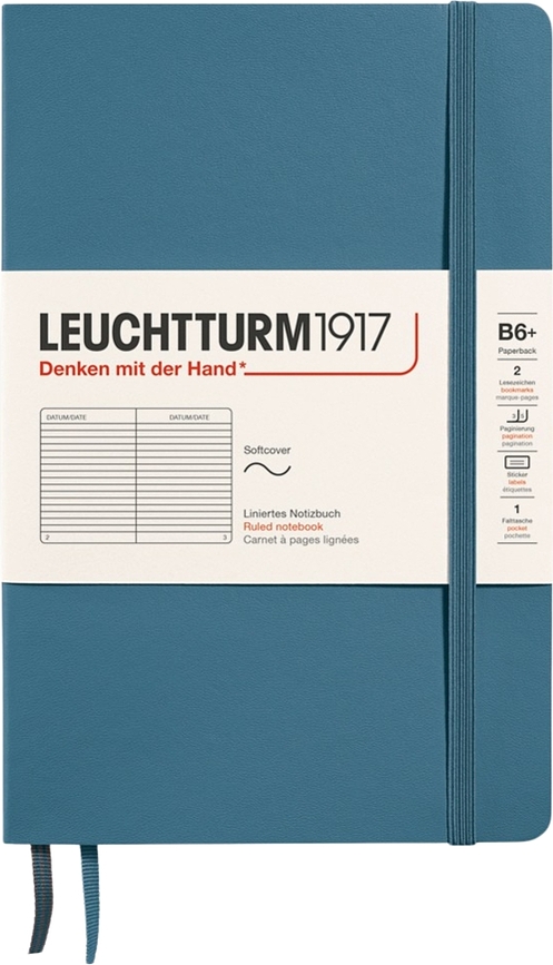 Leuchtturm 1917 B6+ vonalas füzet, puhafedeles, 123 oldal, kékesszürke, 80 g/m²