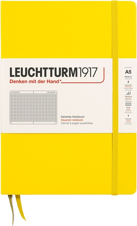 Leuchtturm 1917 Bilježnica A5 karirana tvrdi uvez 251 stranica 80 g/m² limun žuta