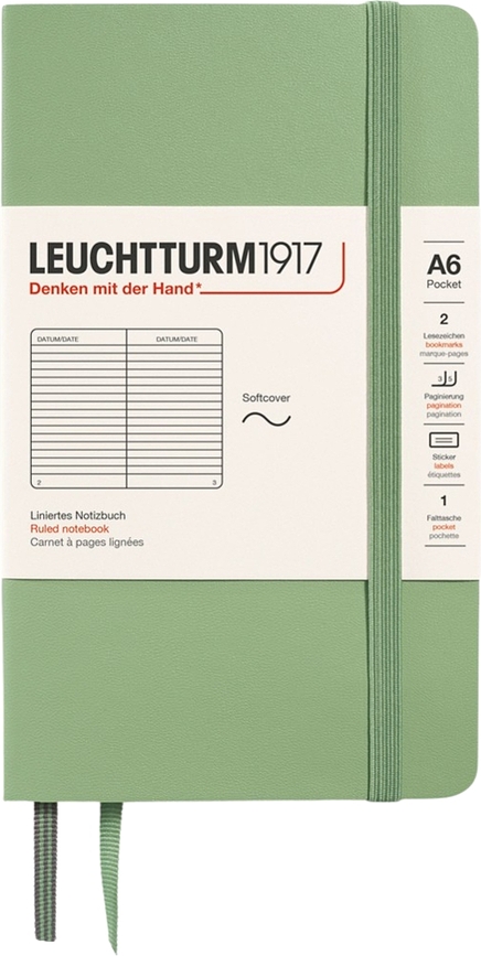 Leuchtturm 1917 Bilježnica linirana meki uvez A6 zelena kadulja 123 stranice 80 g/m²