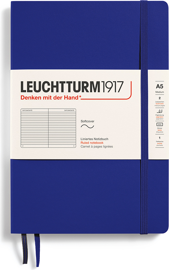 Leuchtturm 1917 Bilježnica meki uvez A5 123 stranice s crtama tamnoplava 80 g/m²