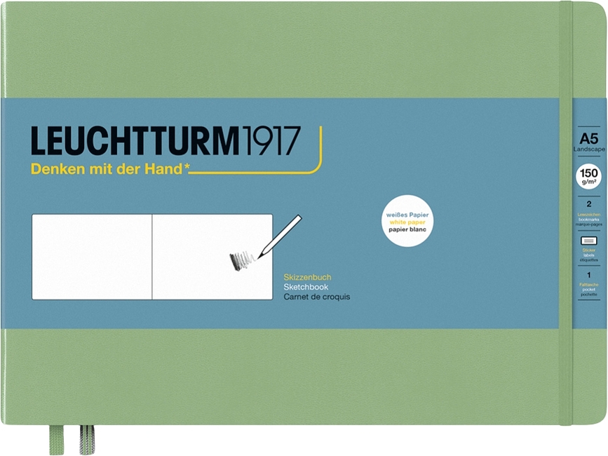 Leuchtturm 1917 Blok za Skiciranje tvrdi uvez vodoravni A5 112 stranica kadulja zeleni 150 g/m²