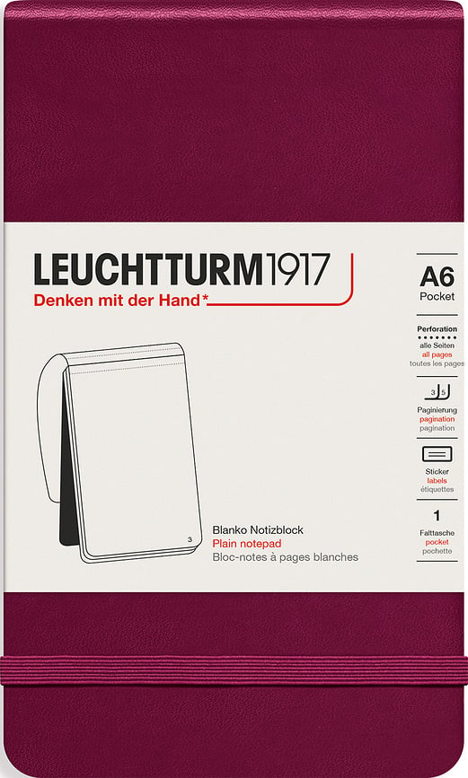 Leuchtturm 1917 Carnet à couverture rigide, pages unies, A6, 184 pages, 80 g/m², bordeaux