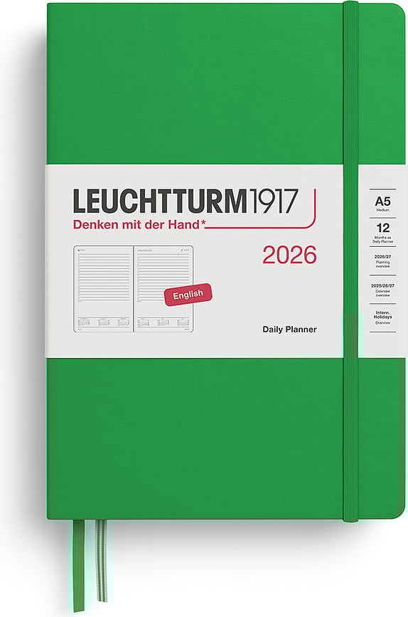 Leuchtturm 1917 Dnevni Planer 2026 tvrdi uvez A5 EN svijetlozeleni