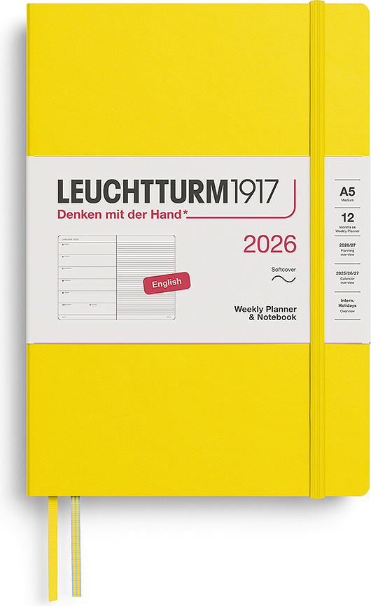 Leuchtturm 1917 Ημερολόγιο Εβδομάδας με Σημειωματάριο, με μαλακό εξώφυλλο, με γραμμές, 2026, EN, A5, λεμονί