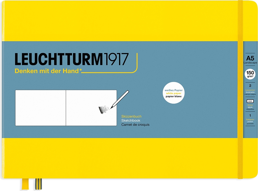 Leuchtturm 1917 keménykötésű vázlatfüzet, fekvő A5, 112 oldal, citromsárga, 150 g/m²