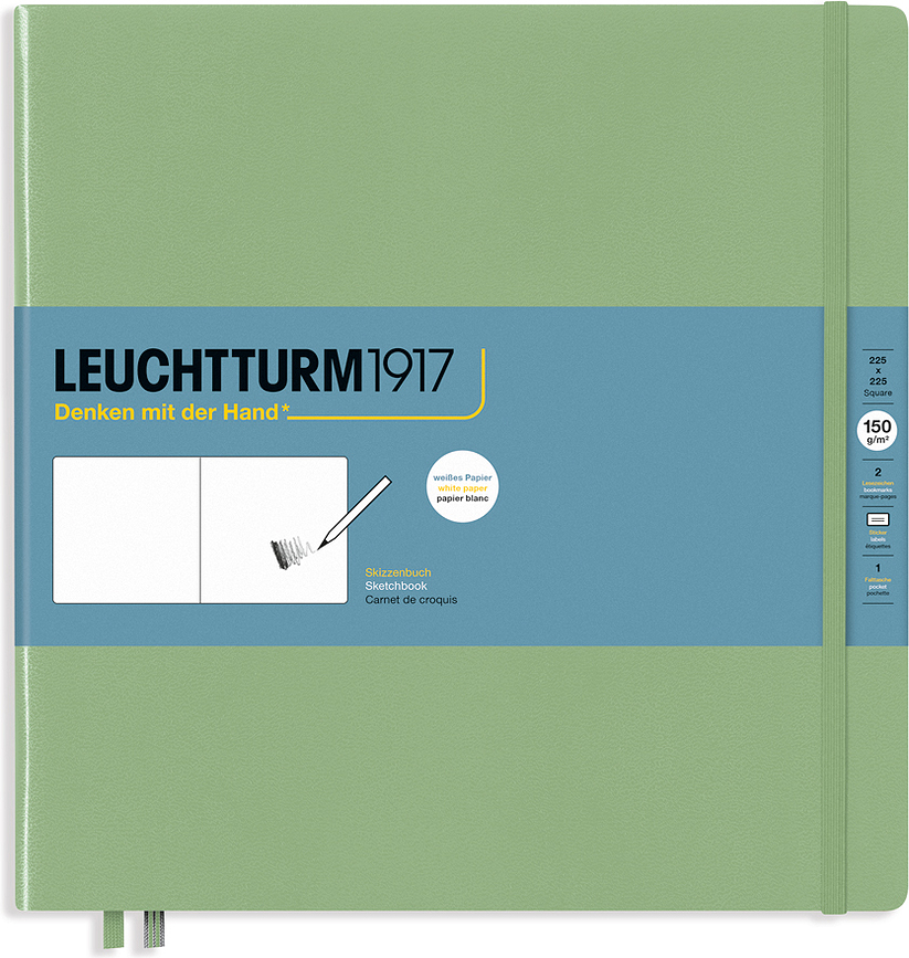 Leuchtturm 1917 keménykötésű vázlatfüzet, négyzet alakú, 112 oldal, zsályazöld, 150 g/m²