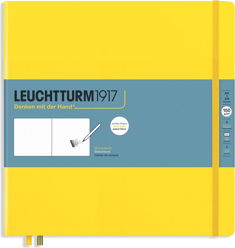 Leuchtturm 1917 keménykötésű vázlatfüzet, négyzetrácsos, 112 oldal, citromsárga, 150 g/m²