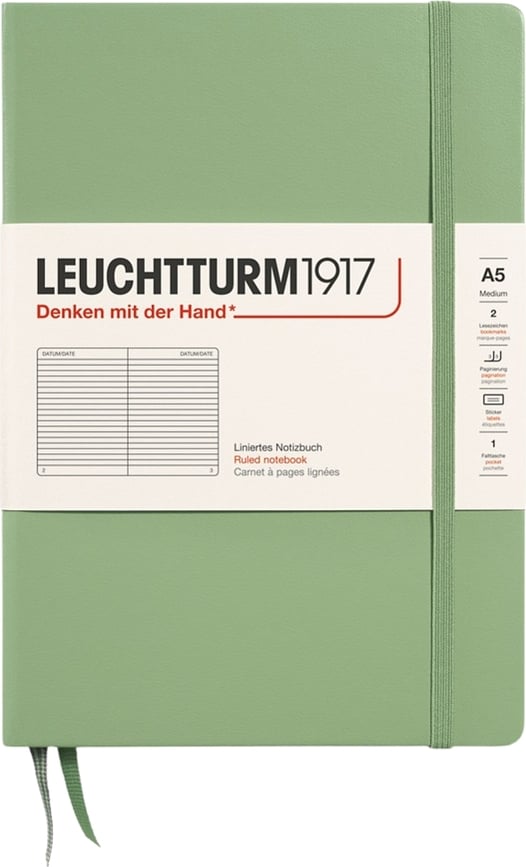 Leuchtturm 1917 kõvakaaneline jooneline märkmik A5, 251 lehte, salveiroheline, 80 g/m²