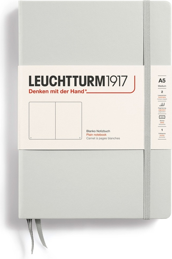 Leuchtturm 1917 märkmik A5, 251 lehte, sile, kõvakaaneline, helehall, 80 g/m²