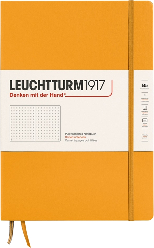 Leuchtturm 1917 Notes s pikami, trda vezava, B5, 219 strani, oranžen, 80 g/m²