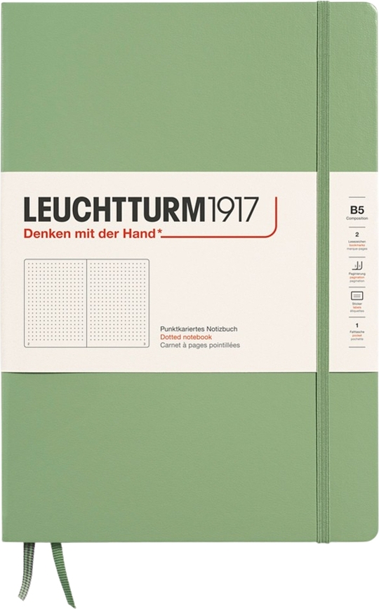 Leuchtturm 1917 Notes s pikami, trda vezava, B5, 219 strani, žajbljevo zelen, 80 g/m²