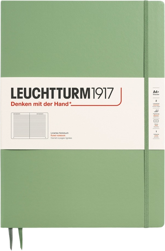 Leuchtturm 1917 Notes v črto, trda vezava, A4+, 123 strani, žajbljevo zelena, 100 g/m²