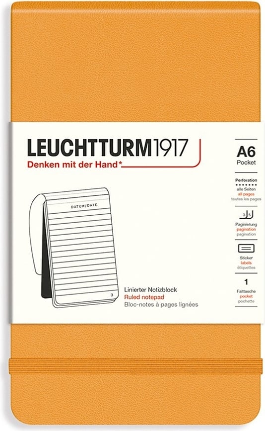 Leuchtturm 1917 Notes v črto, trda vezava, A6, 184 strani, oranžen, 80 g/m²