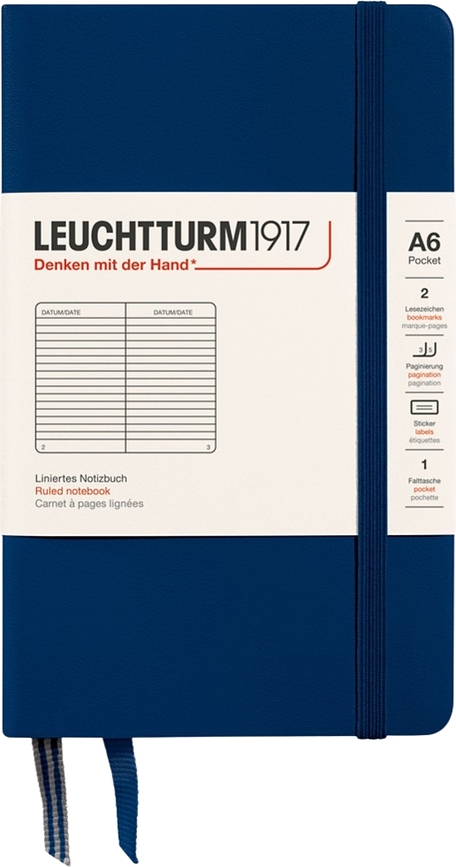 Leuchtturm 1917 Notes v črto, trda vezava, A6, 187 strani, 80 g/m²