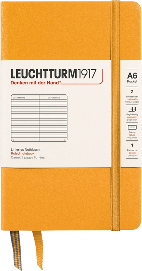 Leuchtturm 1917 Notes v črto, trda vezava, A6, 187 strani, oranžen, 80 g/m²