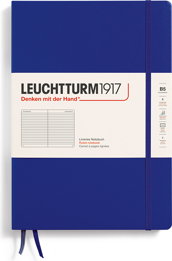 Leuchtturm 1917 Notes v črto, trda vezava, B5, 219 strani, temno moder, 80 g/m²