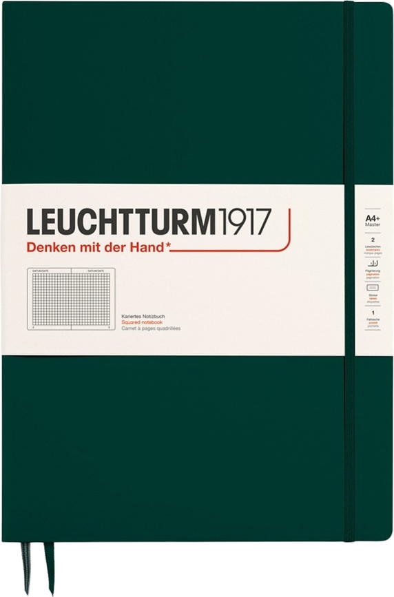 Leuchtturm 1917 Notes v trdi vezavi, A4+, 123 strani, karirast, gozdno zelen, 100 g/m²