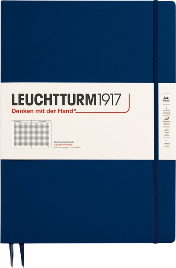 Leuchtturm 1917 Notes v trdi vezavi, karirast, A4+, 123 strani, mornarsko moder, 100 g/m²