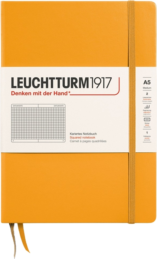 Leuchtturm 1917 Notes v trdi vezavi, karirast, A5, 251 strani, oranžen, 80 g/m²