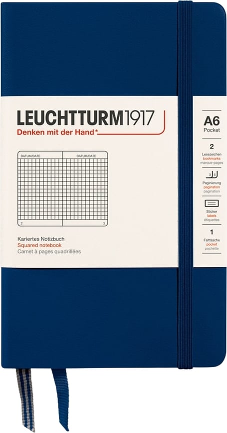 Leuchtturm 1917 Notes v trdi vezavi, karirast, A6, 187 strani, mornarsko moder, 80 g/m²