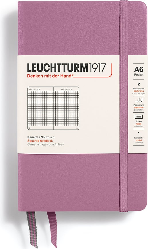 Leuchtturm 1917 Notes v trdi vezavi, karirast, A6, 187 strani, umazano roza, 80 g/m²