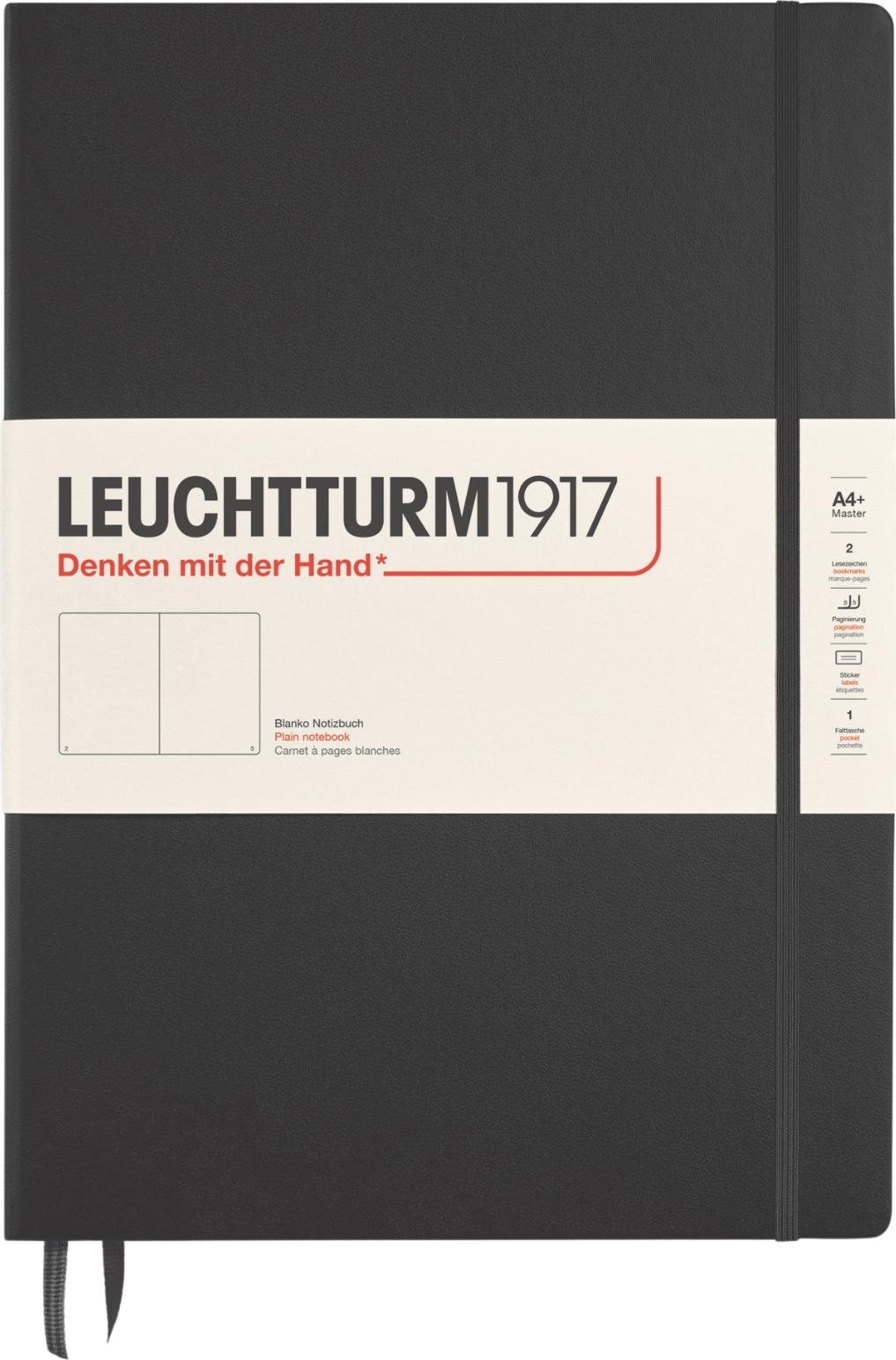 Leuchtturm 1917 Notizbuch A4+, blanko, Hardcover, 235 Seiten, 100 g/m², schwarz