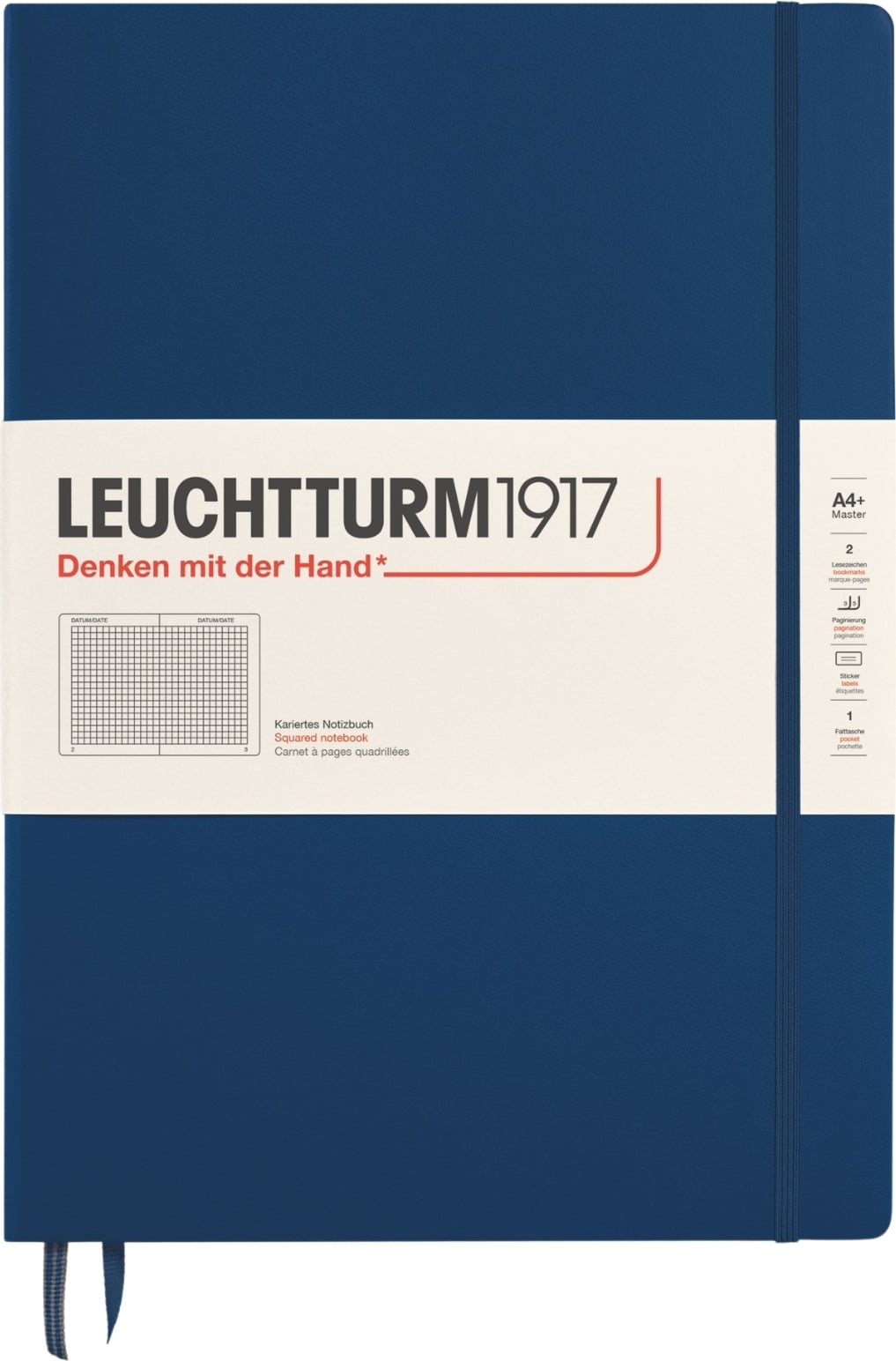 Leuchtturm 1917 Notizbuch A4+, kariert, 235 Seiten, 100 g/m², marineblau, Hardcover