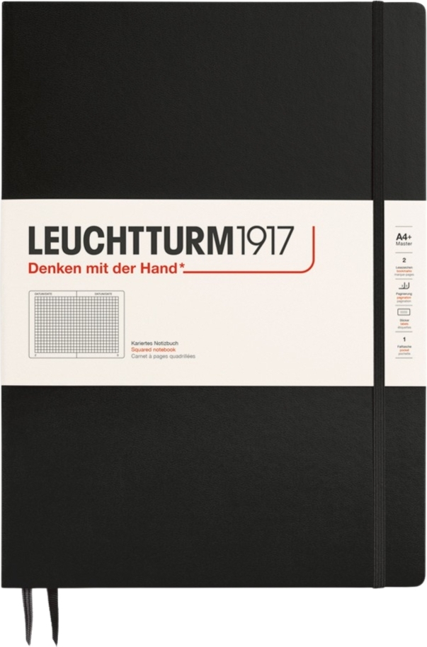 Leuchtturm 1917 Notizbuch A4+, kariert, Hardcover, 123 Seiten, 100 g/m², schwarz