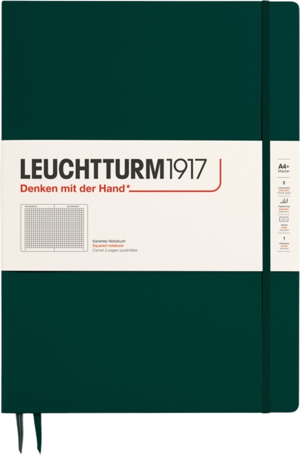 Leuchtturm 1917 Notizbuch A4+, kariert, Hardcover, 123 Seiten, 100 g/m², waldgrün