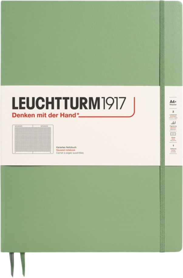 Leuchtturm 1917 Notizbuch A4+, kariert, Hardcover, 123 Seiten, Salbeigrün, 100 g/m²