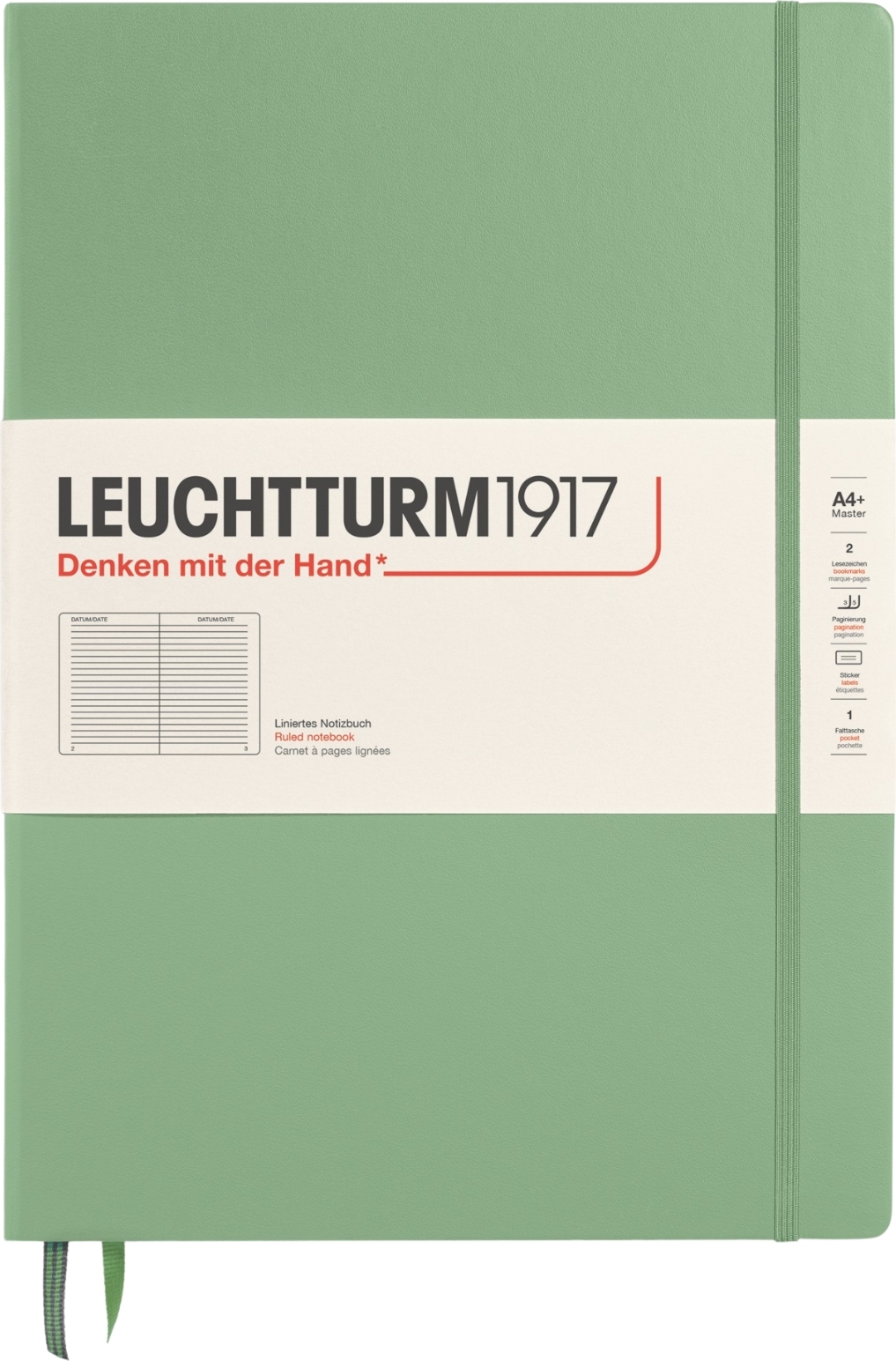 Leuchtturm 1917 Notizbuch A4+, liniert, 235 Seiten, Salbeigrün, 100 g/m²