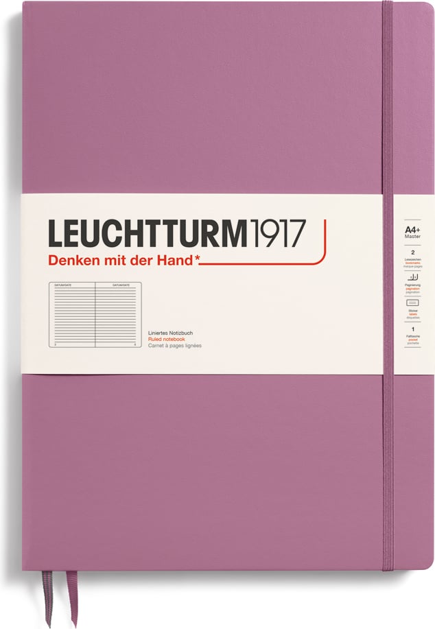 Leuchtturm 1917 Notizbuch A4+, liniert, Hardcover, 123 Seiten, schmutziges Rosa, 100 g/m²
