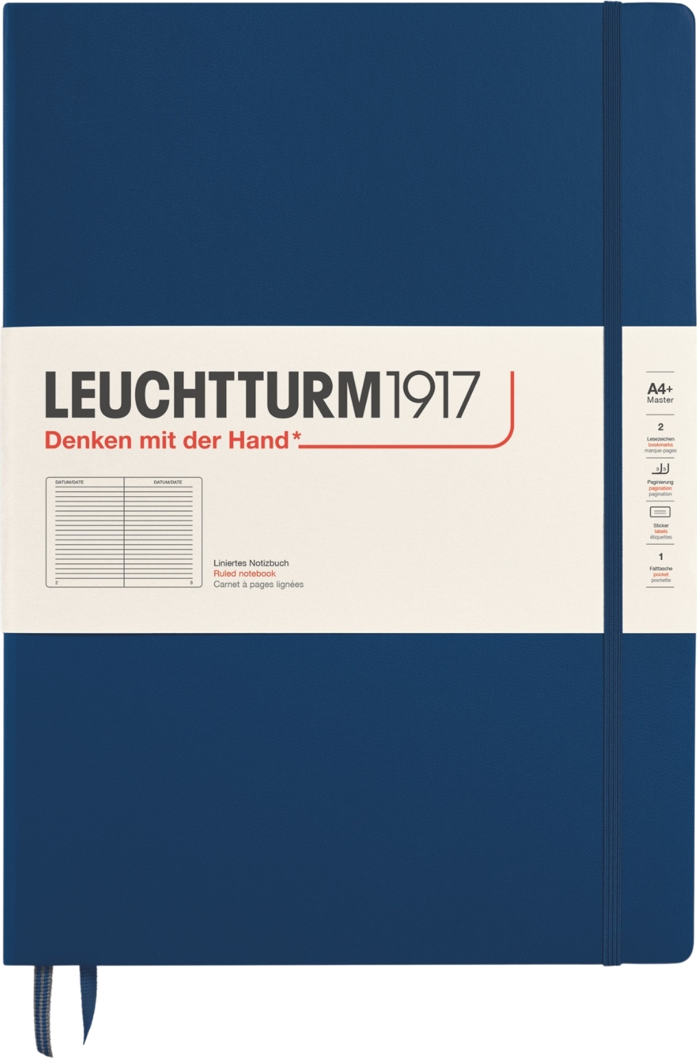 Leuchtturm 1917 Notizbuch A4+, liniert, Hardcover, 235 Seiten, 100 g/m², marineblau