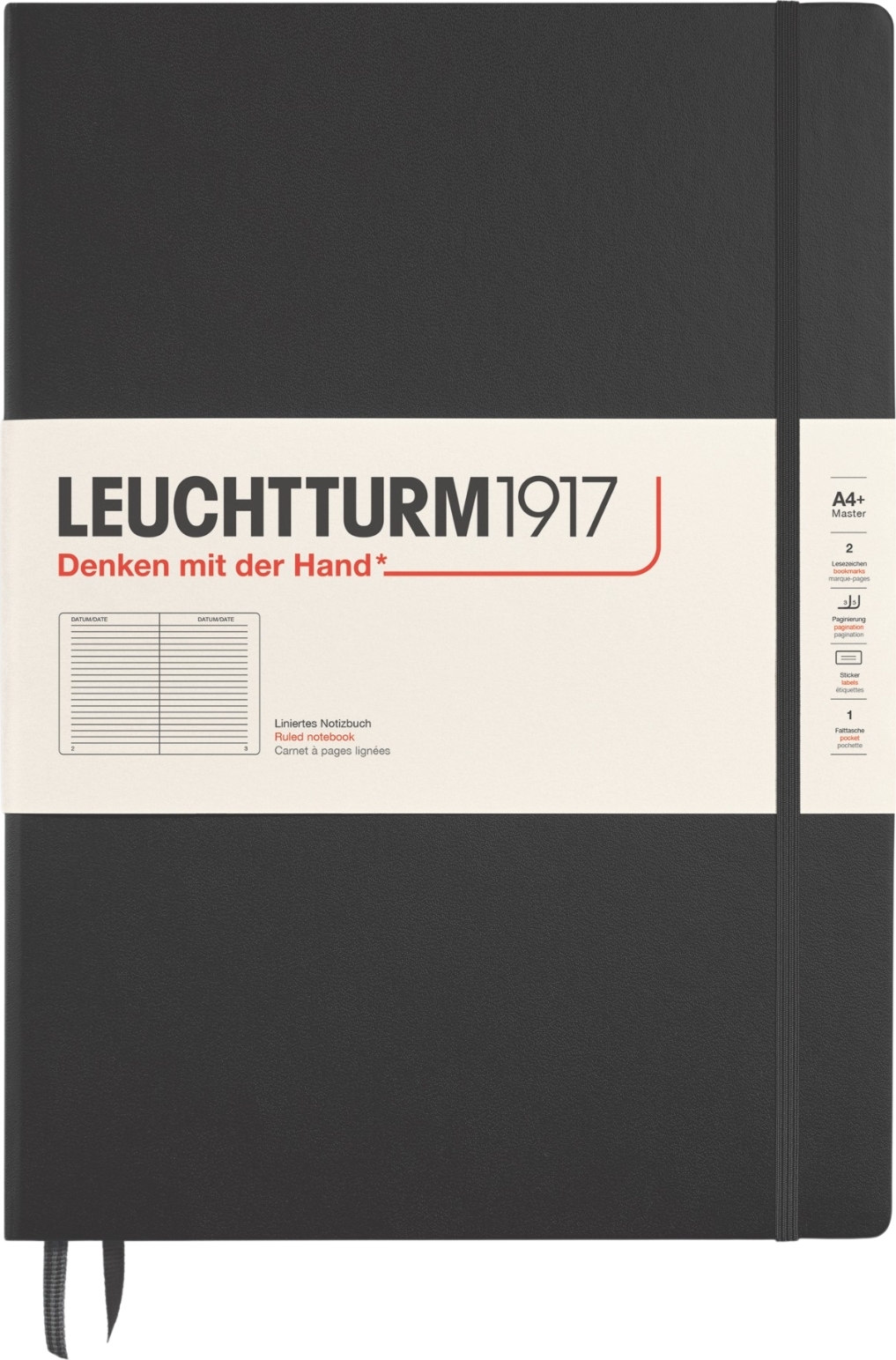 Leuchtturm 1917 Notizbuch A4+, liniert, Hardcover, 235 Seiten, 100 g/m², schwarz