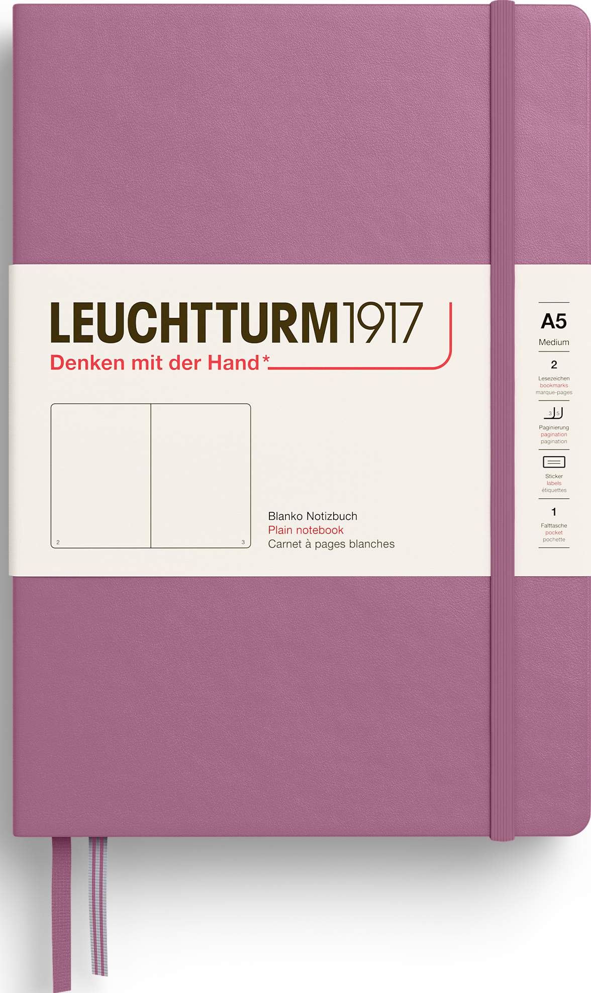 Leuchtturm 1917 Notizbuch A5, 251 Seiten, blanko, Schmutziges Rosa, 80 g/m²