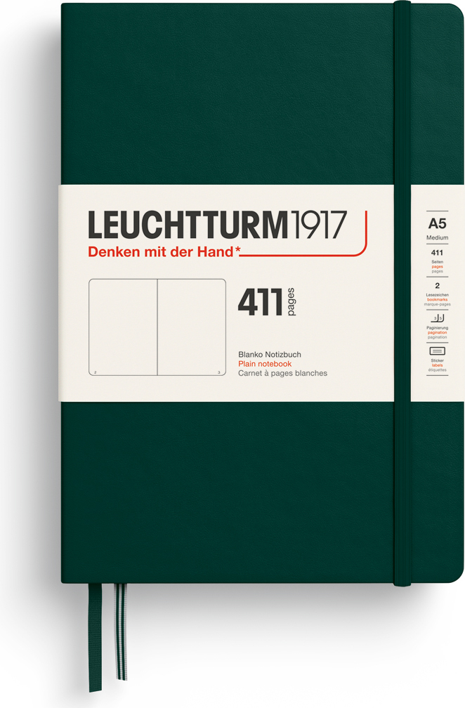 Leuchtturm 1917 Notizbuch A5, 411 Seiten, liniert, Hardcover, waldgrün