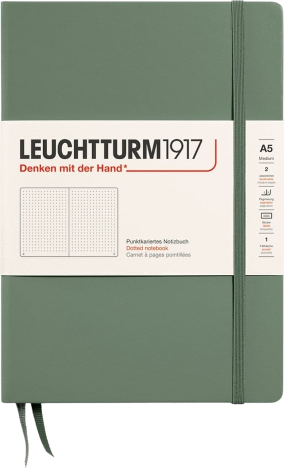Leuchtturm 1917 Notizbuch A5, dotted, Hardcover, 251 Seiten, olivgrün, 80 g/m²