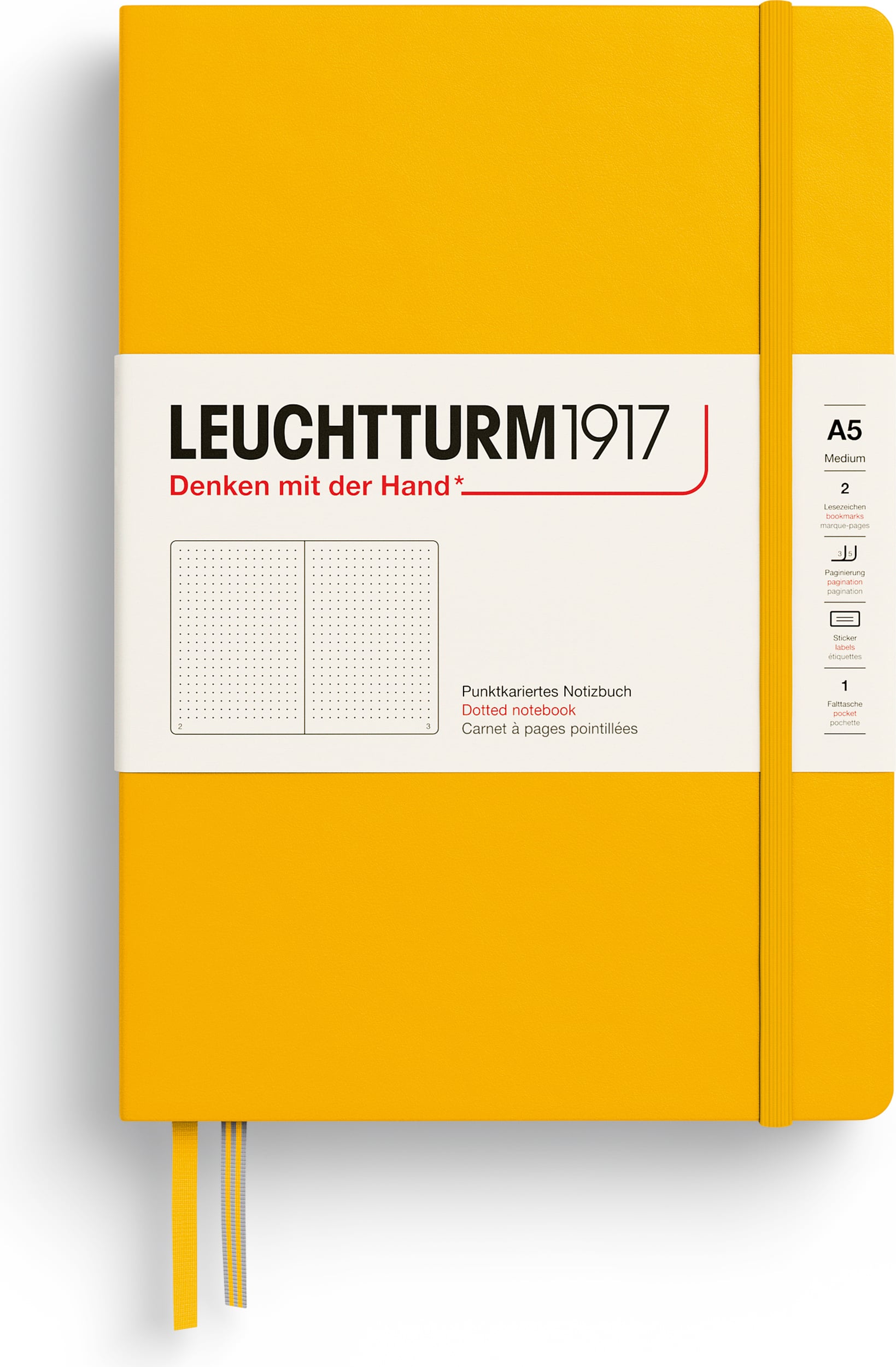 Leuchtturm 1917 Notizbuch A5, gepunktet, Hardcover, 251 Seiten, sonnengelb, 80 g/m²