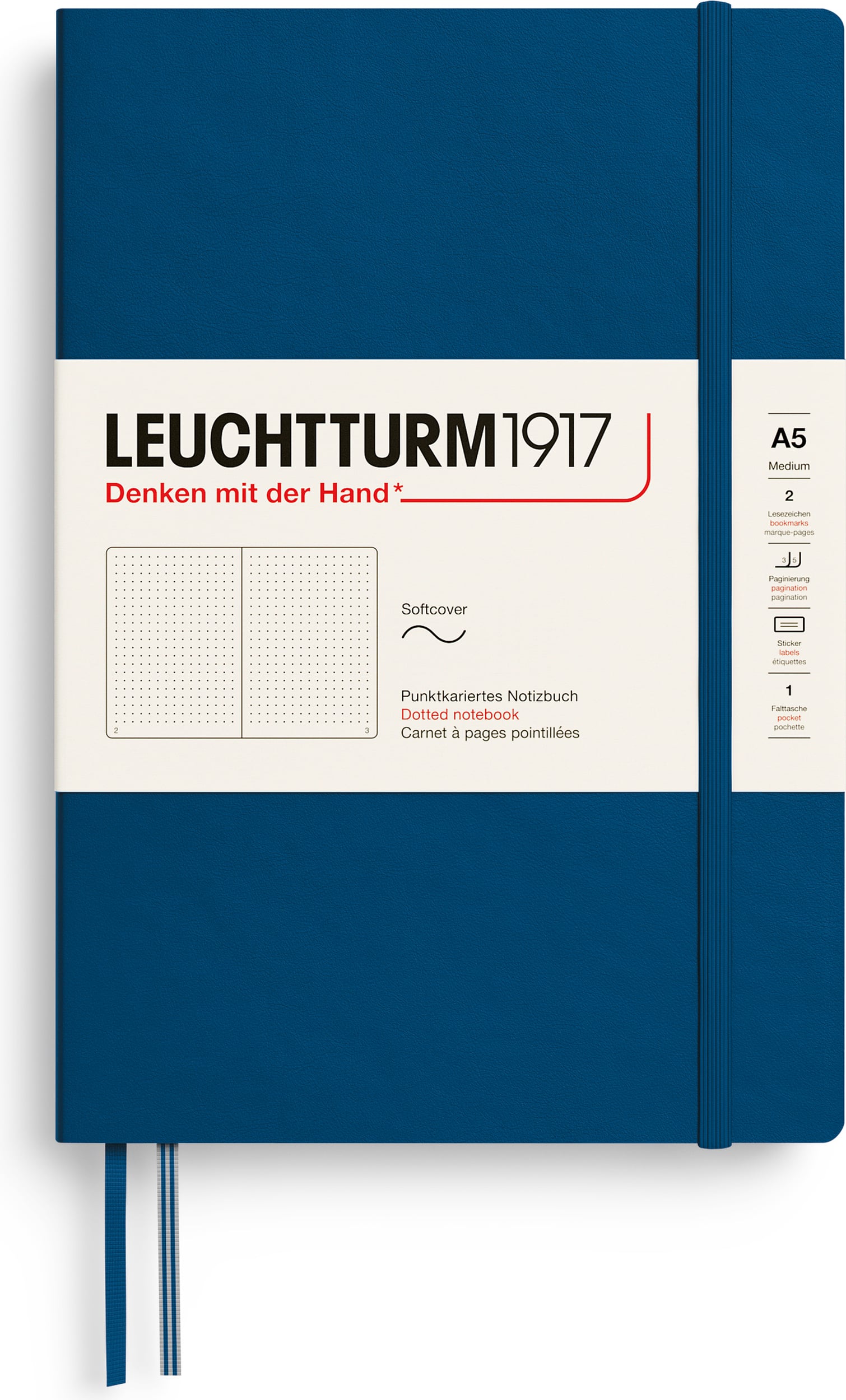 Leuchtturm 1917 Notizbuch A5, gepunktet, Softcover, 123 Seiten, indigoblau, 80 g/m²