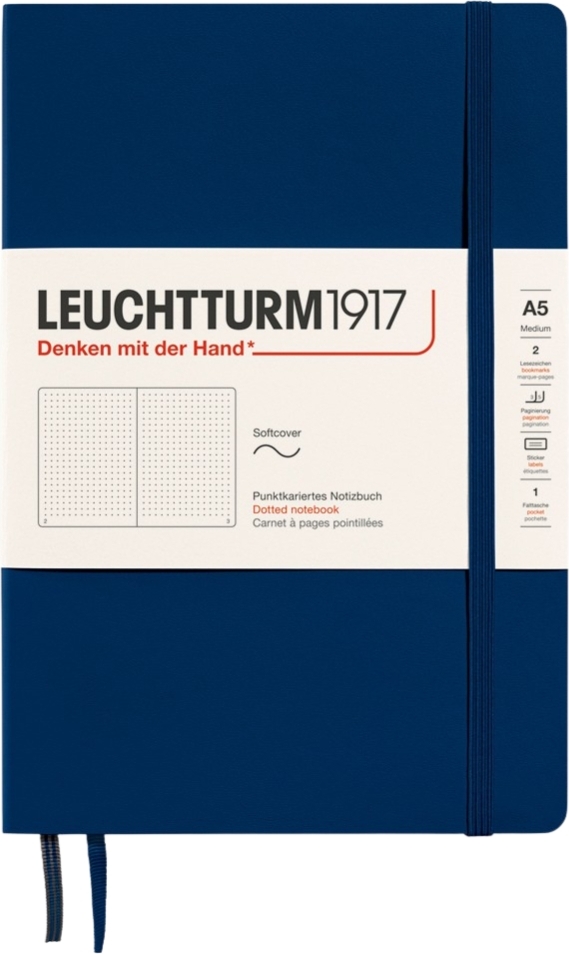Leuchtturm 1917 Notizbuch A5, gepunktet, Softcover, 123 Seiten, marineblau, 80 g/m²