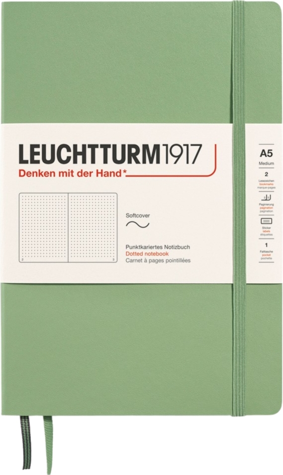 Leuchtturm 1917 Notizbuch A5, gepunktet, Softcover, 123 Seiten, Salbeigrün, 80 g/m²